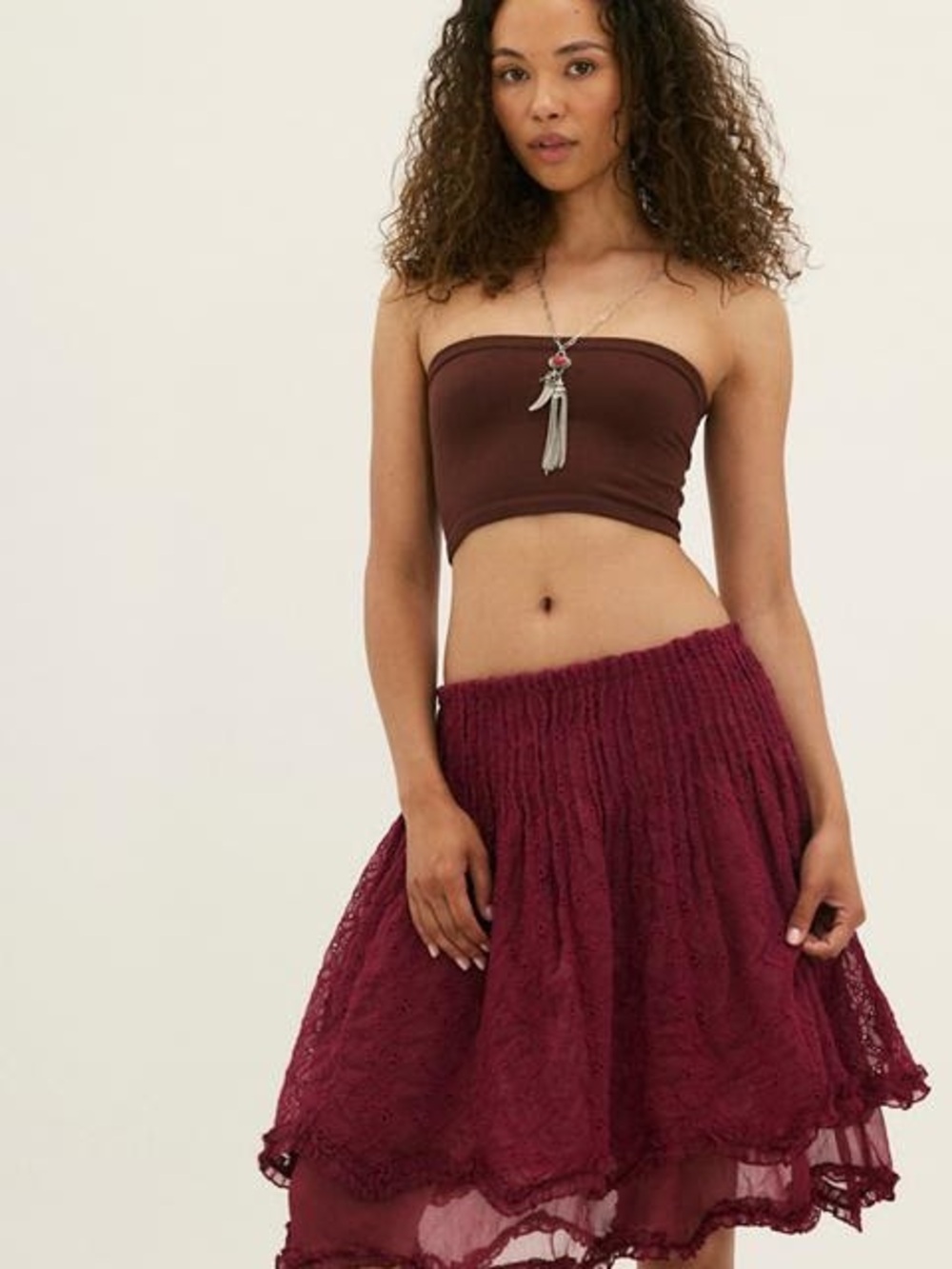 Free People Sanderson Midi Skirt Dried Rose Eyelet Lace